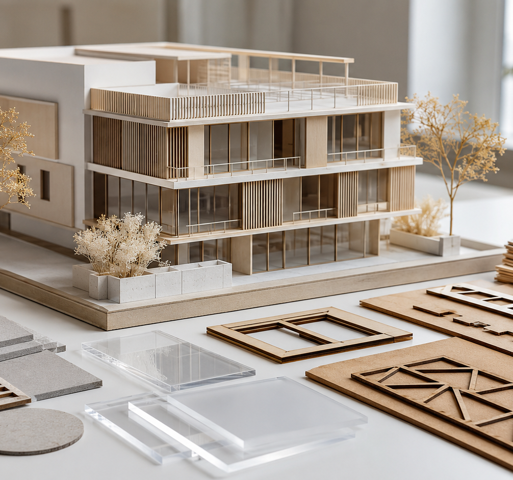 Laserschneiden von Karton, Plexiglas, MDF und Holz für Architekturmodelle in Neu-Isenburg