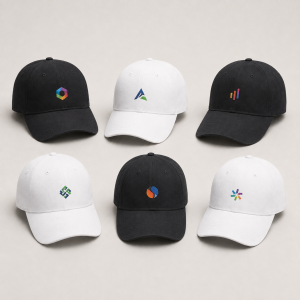 Weiße und schwarze Baseball Caps mit individuellem Farbdruck in Neu-Isenburg